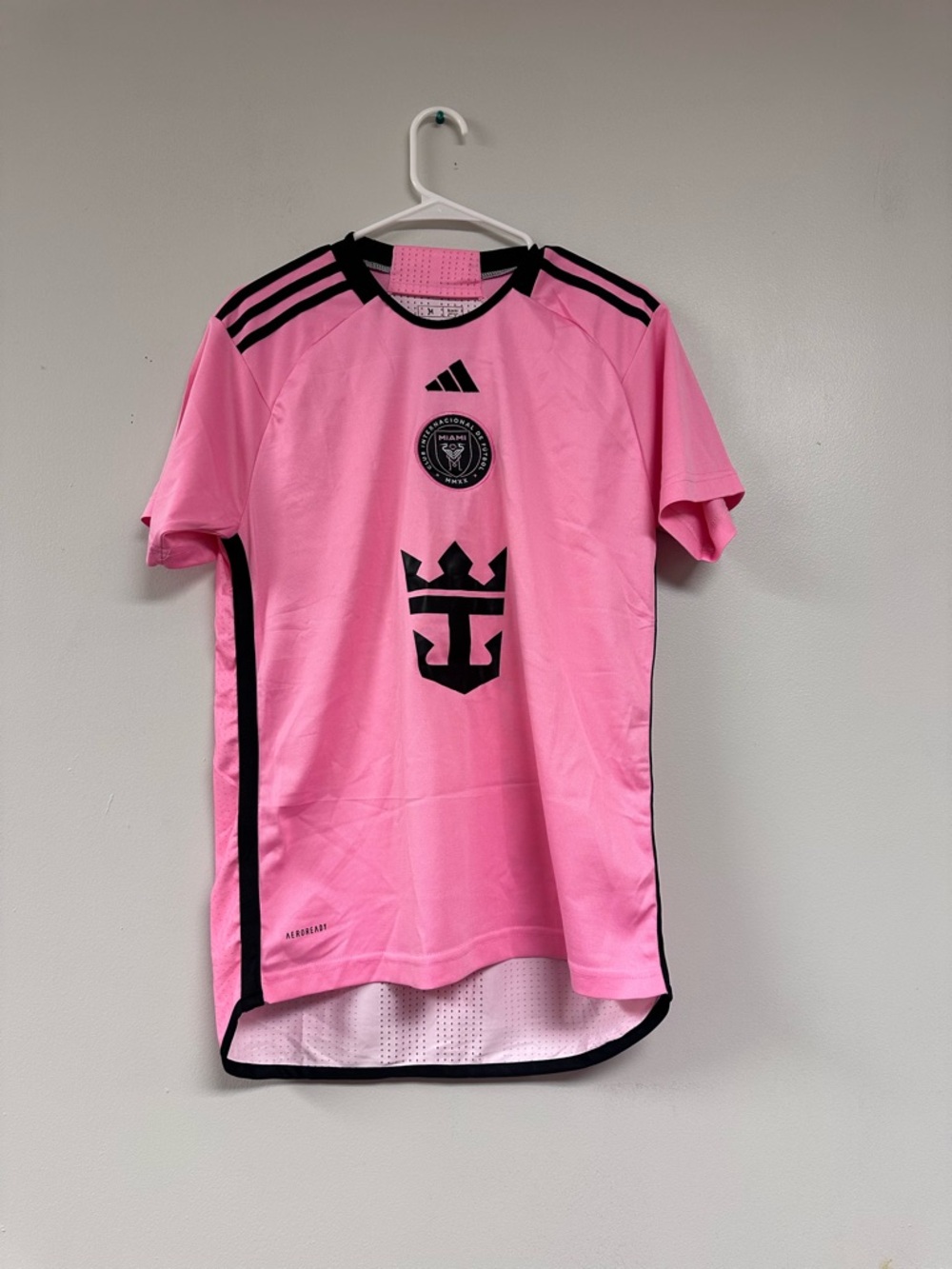 adidas Pink and Black Soccer Jersey with Crest and Crown Logo